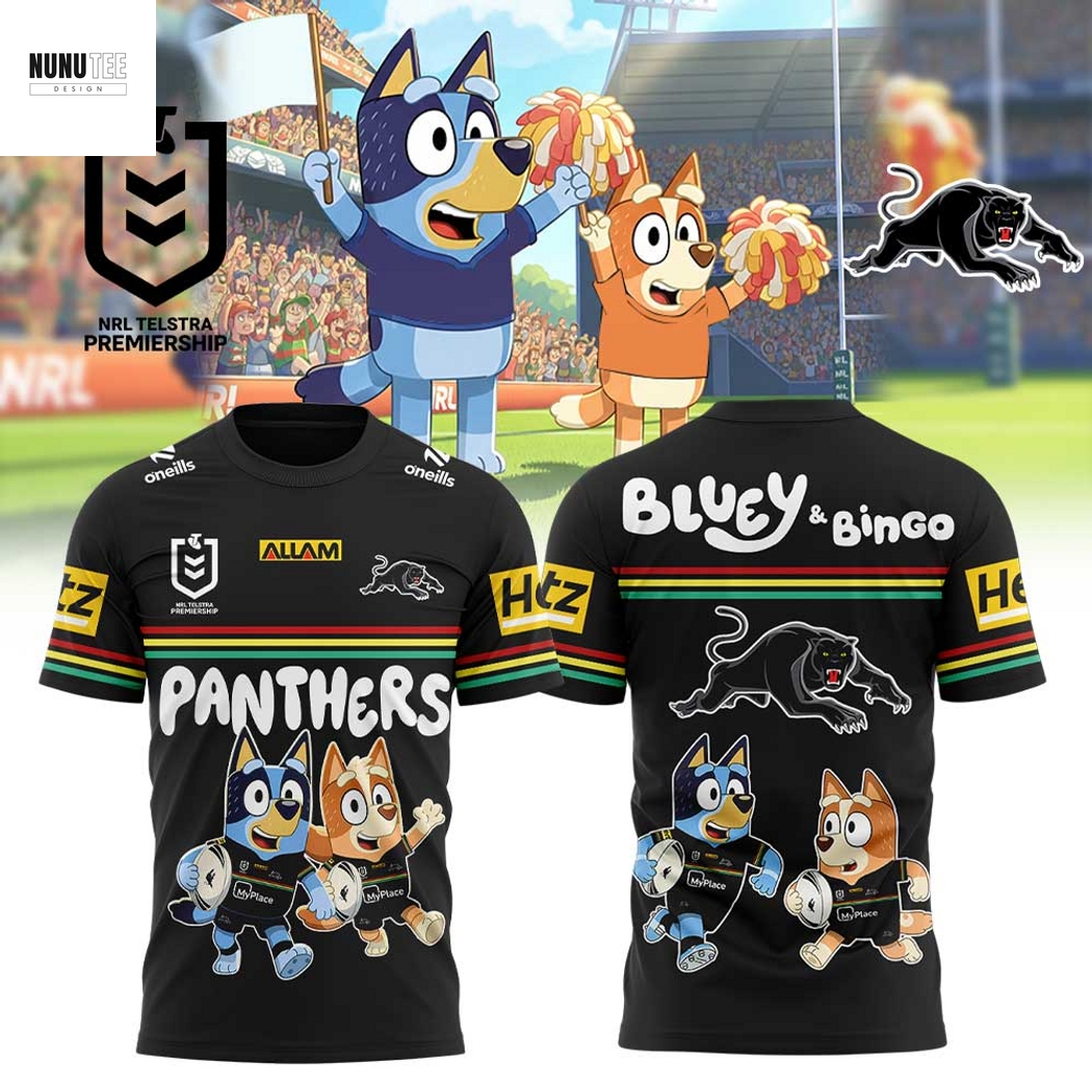 Penrith Panthers Bluey And Bingo 3D T-Shirt Penrith Panthers Bluey And Bingo 3D T-Shirt